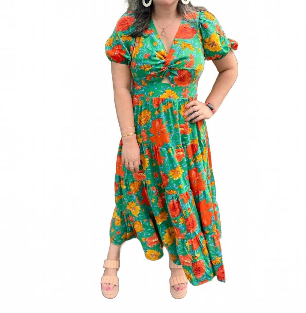 NEW ENTRO polyester maxi dress in floral multi